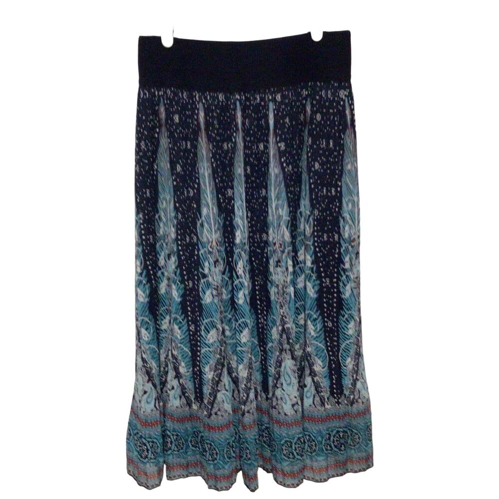 Metrowear Women’s Paisley Polka Dot Pleated Skirt Multicolor Elastic Waist Sz S